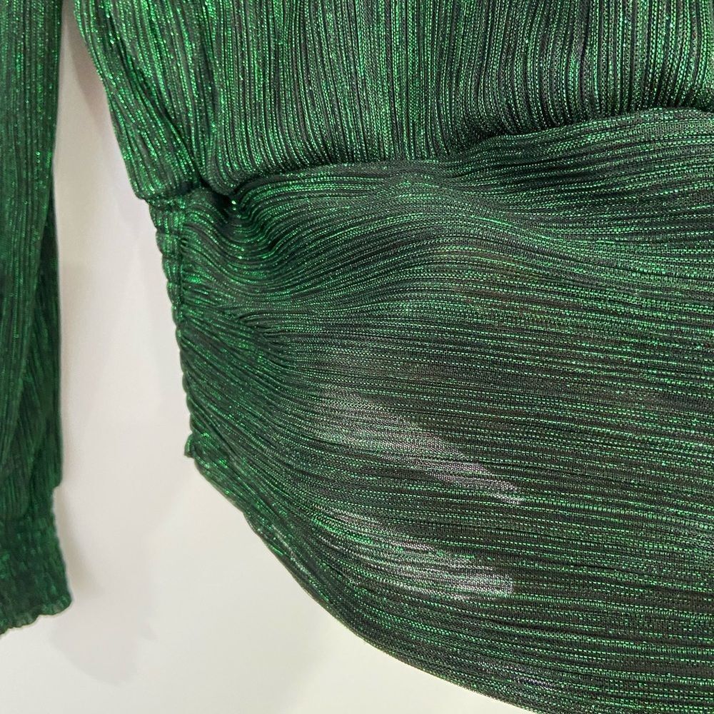 Bailey 44 Metallic Green Crinkled Silky Puff Shoulder Blouse Size Small - Picture 4 of 16